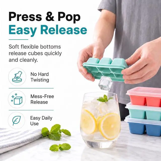 Alt view image 5 of 7 - Mini Ice Cube Trays for Freezer, 3 Pack Small Ice Cube Trays with Lids, Easy-Release Flexible Bottom, Stackable Ice Cube Molds for Mini Fridge, Dorm, RV, Travel & Small Freezer