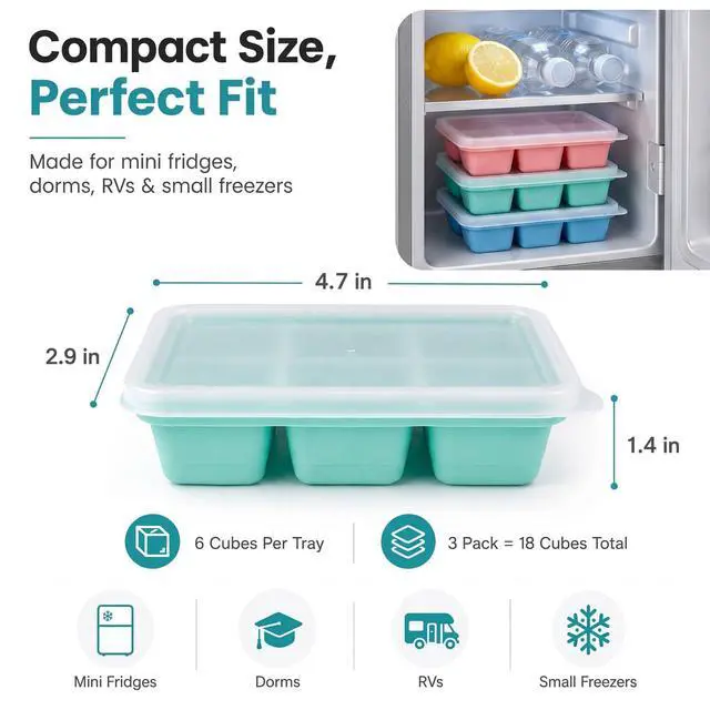 Alt view image 6 of 7 - Mini Ice Cube Trays for Freezer, 3 Pack Small Ice Cube Trays with Lids, Easy-Release Flexible Bottom, Stackable Ice Cube Molds for Mini Fridge, Dorm, RV, Travel & Small Freezer