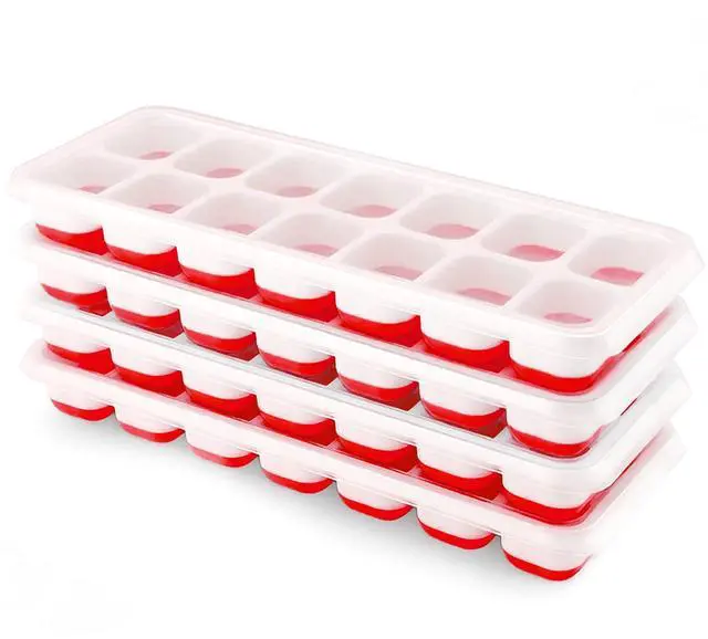 Main image of Ice Cube Trays 4 Pack, Airabc Silicone Ice Cube Trays with Removable Lid, Easy-Release Flexible 14-cube Ice Trays, LFGB Certified and BPA Free, Stackable Ice Trays with Covers for Cocktail, Freezer