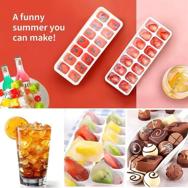 Alt view image 2 of 6 - Ice Cube Trays 4 Pack, Airabc Silicone Ice Cube Trays with Removable Lid, Easy-Release Flexible 14-cube Ice Trays, LFGB Certified and BPA Free, Stackable Ice Trays with Covers for Cocktail, Freezer
