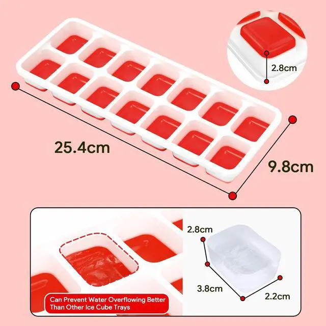 Alt view image 4 of 6 - Ice Cube Trays 4 Pack, Airabc Silicone Ice Cube Trays with Removable Lid, Easy-Release Flexible 14-cube Ice Trays, LFGB Certified and BPA Free, Stackable Ice Trays with Covers for Cocktail, Freezer