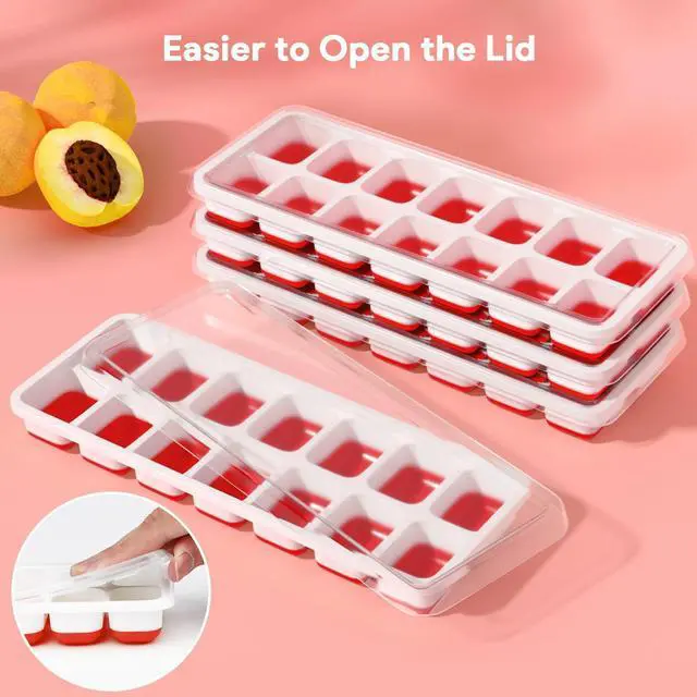 Alt view image 6 of 6 - Ice Cube Trays 4 Pack, Airabc Silicone Ice Cube Trays with Removable Lid, Easy-Release Flexible 14-cube Ice Trays, LFGB Certified and BPA Free, Stackable Ice Trays with Covers for Cocktail, Freezer