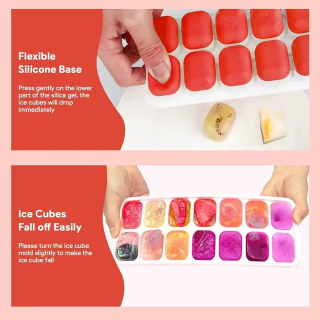 Alt view image 5 of 6 - Ice Cube Trays 4 Pack, Airabc Silicone Ice Cube Trays with Removable Lid, Easy-Release Flexible 14-cube Ice Trays, LFGB Certified and BPA Free, Stackable Ice Trays with Covers for Cocktail, Freezer