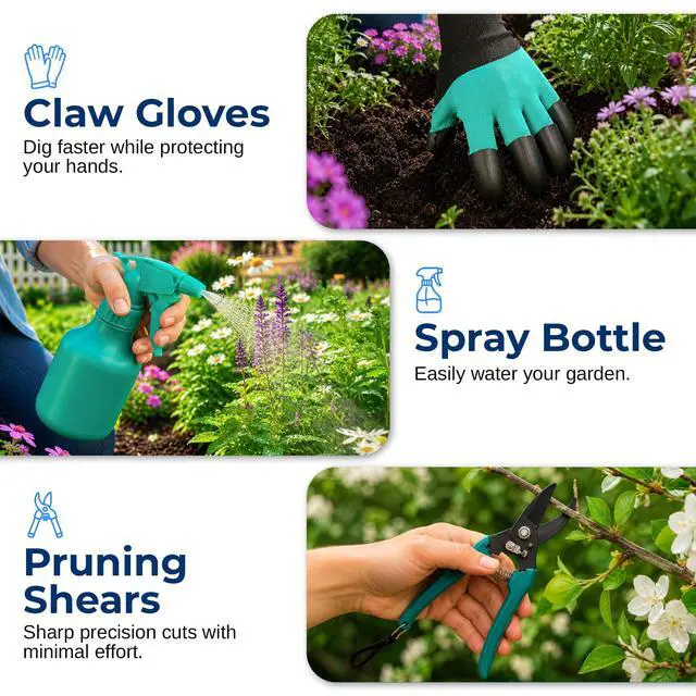 Alt view image 6 of 7 - 8-Piece Garden Tool Set with Bag, Stainless Steel Tools, Wooden Handles and Soft Poly-Cotton Gloves for Planting, Pruning and Home Gardening