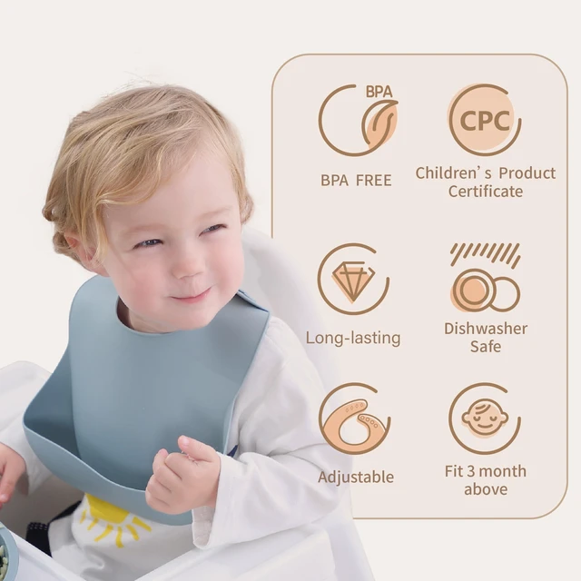 Alt view image 2 of 7 - Silicone Baby Bibs Set of 2, BPA Free Waterproof Baby Bibs for Eating, Soft Adjustable Silicone Bibs for Babies 6-12 Months, Toddler Bibs with Large Pocket Food Catcher (Tradewinds/Sage)