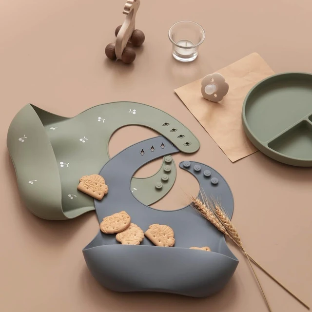 Alt view image 7 of 7 - Silicone Baby Bibs Set of 2, BPA Free Waterproof Baby Bibs for Eating, Soft Adjustable Silicone Bibs for Babies 6-12 Months, Toddler Bibs with Large Pocket Food Catcher (Tradewinds/Sage)