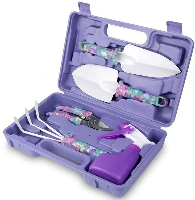 Main image of Gardening Tools,5 Pieces Garden Tools with Floral Print, Ergonomic Handle Trowel Rake Weeder Pruner Shears Sprayer,Gardening Supplies with Carrying Case Gifts for Women