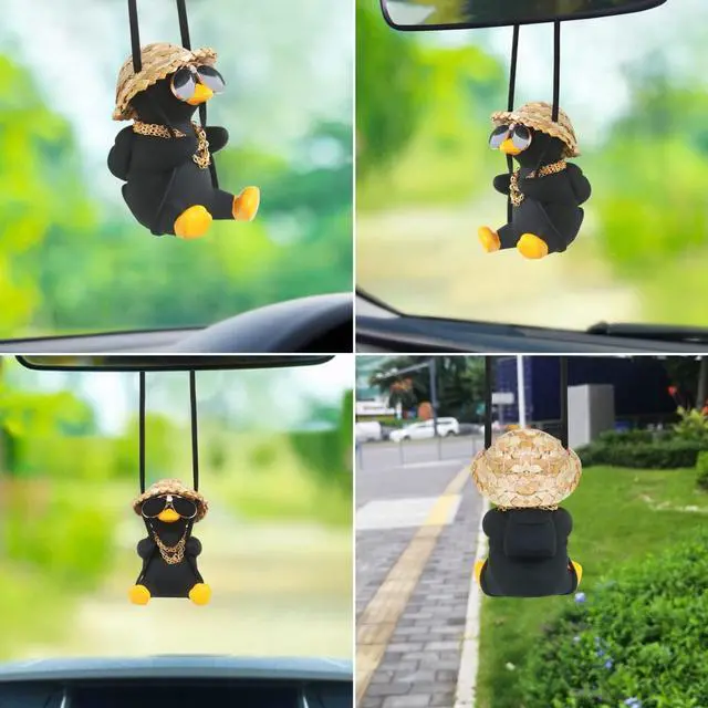 Alt view image 2 of 6 - Cool Car Accessories for Men Funny Black Duck Truck Rear View Mirrors Charm | Automotive Mirror Hanging Things Swinging Duck Ornaments for Boys Cute Dashboard Decorations Gifts Hippie Auto Must Haves