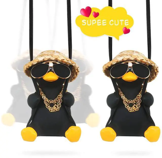 Alt view image 3 of 6 - Cool Car Accessories for Men Funny Black Duck Truck Rear View Mirrors Charm | Automotive Mirror Hanging Things Swinging Duck Ornaments for Boys Cute Dashboard Decorations Gifts Hippie Auto Must Haves