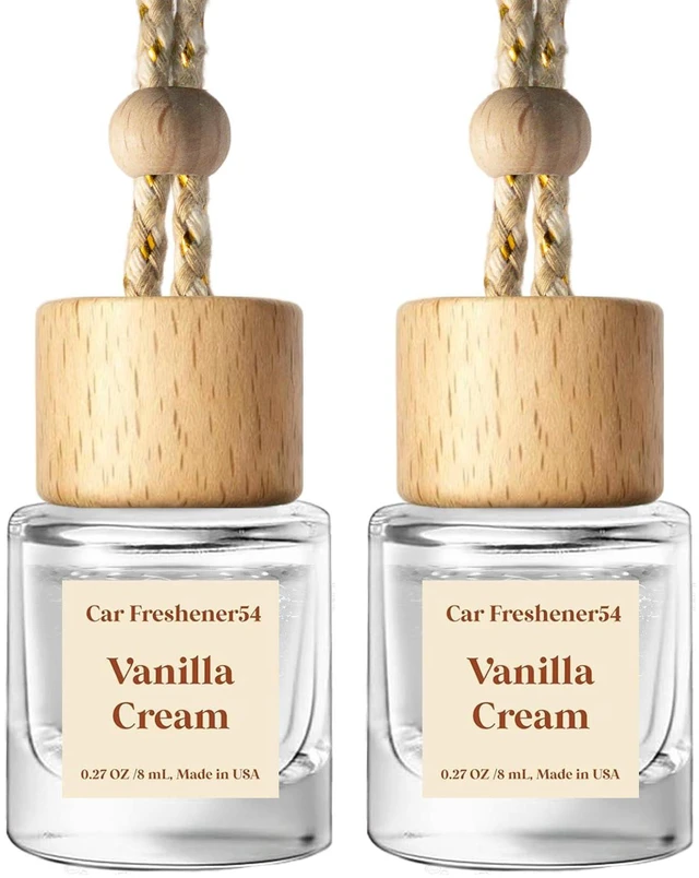 Main image of Hanging Car Air Freshener 2 Pack, Vanilla Cream Essential Oil Diffuser, Long-Lasting Fragrance, Cute Glass Bottle Car Accessories for Women & Men, Made in USA