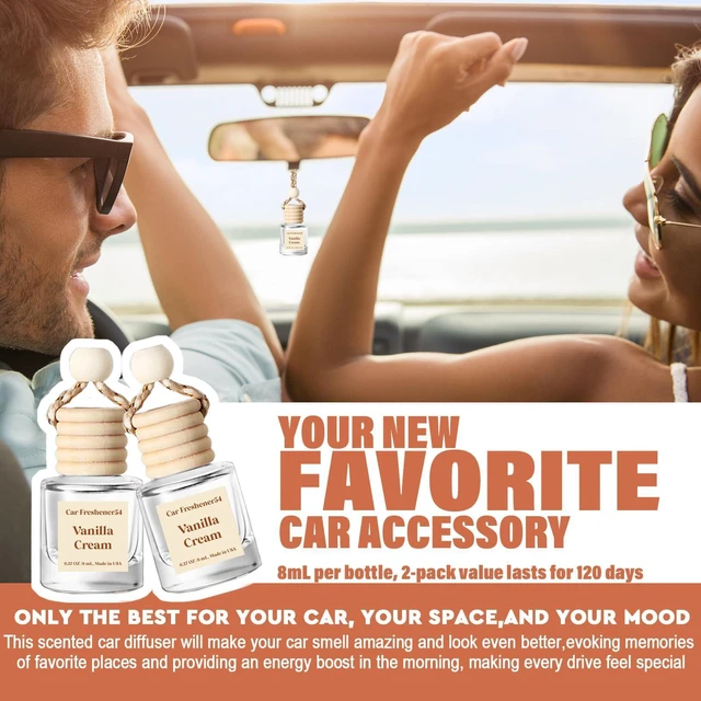 Alt view image 2 of 7 - Hanging Car Air Freshener 2 Pack, Vanilla Cream Essential Oil Diffuser, Long-Lasting Fragrance, Cute Glass Bottle Car Accessories for Women & Men, Made in USA