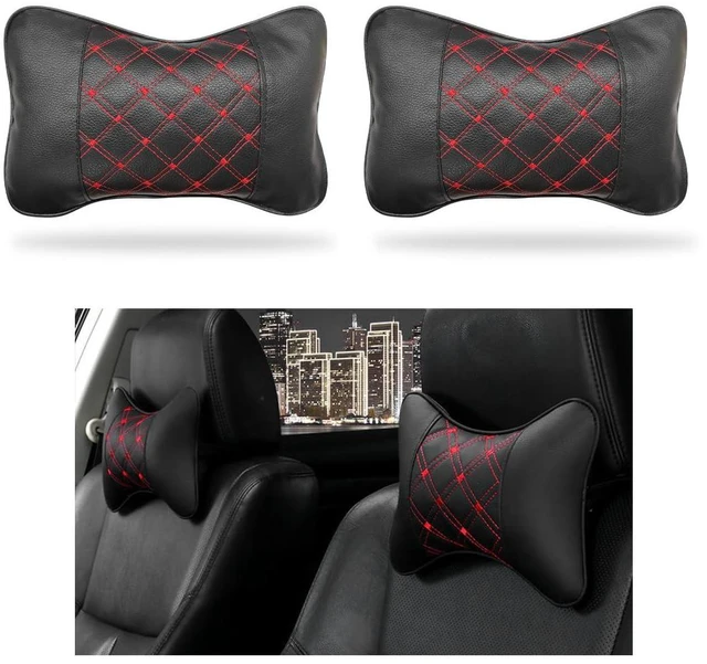 Main image of 2PCS Car Neck Pillow, Soft Leather Headrest Pillow for Car Support Neck, Breathable Ergonomic Neck Support Relief Cushion for Driving with Adjustable Strap, Universal Car Accessories (Black&Red)