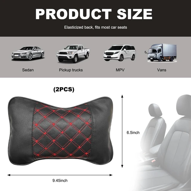 Alt view image 2 of 6 - 2PCS Car Neck Pillow, Soft Leather Headrest Pillow for Car Support Neck, Breathable Ergonomic Neck Support Relief Cushion for Driving with Adjustable Strap, Universal Car Accessories (Black&Red)