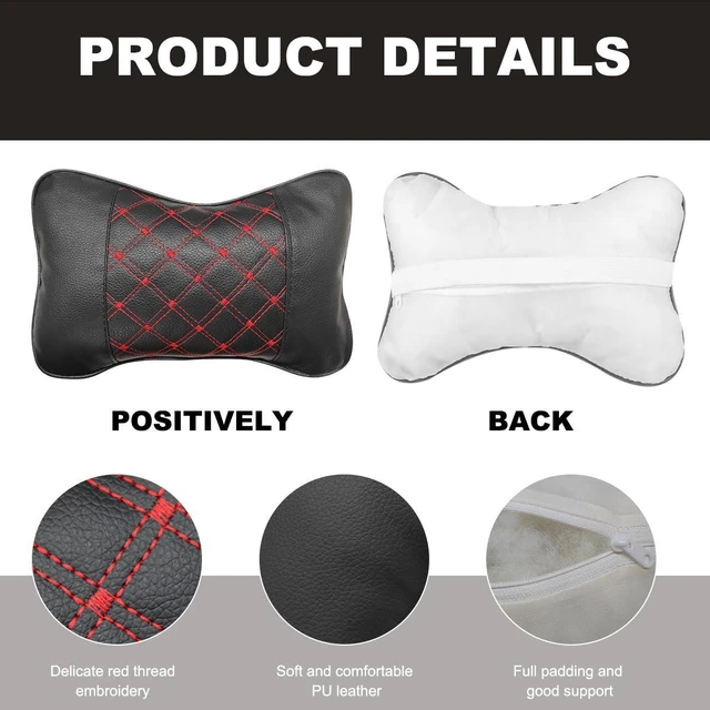 Alt view image 3 of 6 - 2PCS Car Neck Pillow, Soft Leather Headrest Pillow for Car Support Neck, Breathable Ergonomic Neck Support Relief Cushion for Driving with Adjustable Strap, Universal Car Accessories (Black&Red)