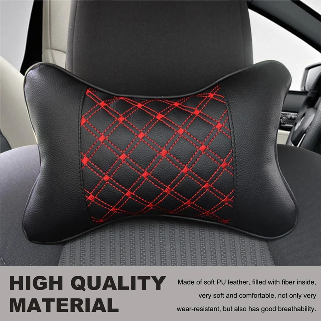Alt view image 5 of 6 - 2PCS Car Neck Pillow, Soft Leather Headrest Pillow for Car Support Neck, Breathable Ergonomic Neck Support Relief Cushion for Driving with Adjustable Strap, Universal Car Accessories (Black&Red)