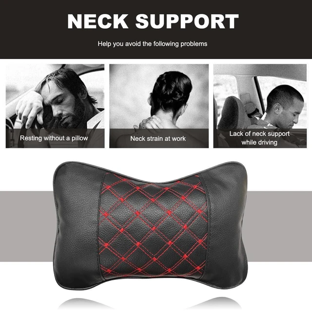 Alt view image 6 of 6 - 2PCS Car Neck Pillow, Soft Leather Headrest Pillow for Car Support Neck, Breathable Ergonomic Neck Support Relief Cushion for Driving with Adjustable Strap, Universal Car Accessories (Black&Red)