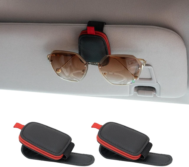 Main image of Magnetic Leather Sunglasses Holder for Car, 2 Packs (Black-red) | Magnetic Car Visor Accessories