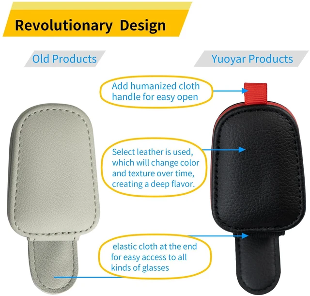 Alt view image 2 of 7 - Magnetic Leather Sunglasses Holder for Car, 2 Packs (Black-red) | Magnetic Car Visor Accessories