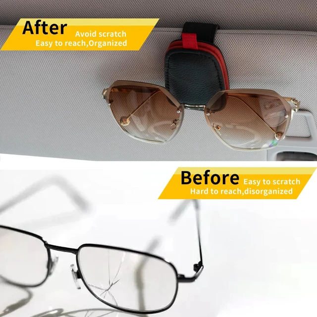 Alt view image 3 of 7 - Magnetic Leather Sunglasses Holder for Car, 2 Packs (Black-red) | Magnetic Car Visor Accessories