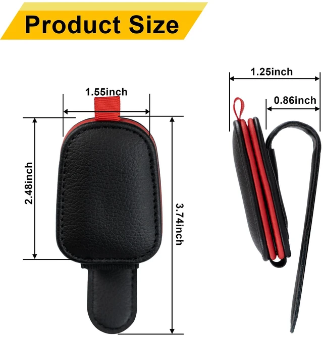 Alt view image 7 of 7 - Magnetic Leather Sunglasses Holder for Car, 2 Packs (Black-red) | Magnetic Car Visor Accessories
