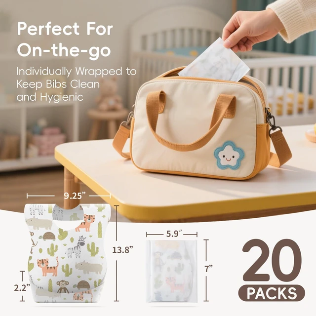 Alt view image 7 of 7 - Disposable Baby Bibs for Baby Boys and Girls - Individually Packaged - Hygienic, Soft and Leakproof (20 PCS) (Animal)