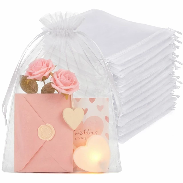 Main image of 50PCS Organza Bags 8x12 Large White Mesh Bags Drawstring Gift Bag Pouches for Wedding Favors Goodie Sachet Jewelry, Sheer Treat Bag Bulk for Birthday Baby Bridal Shower Graduation Party