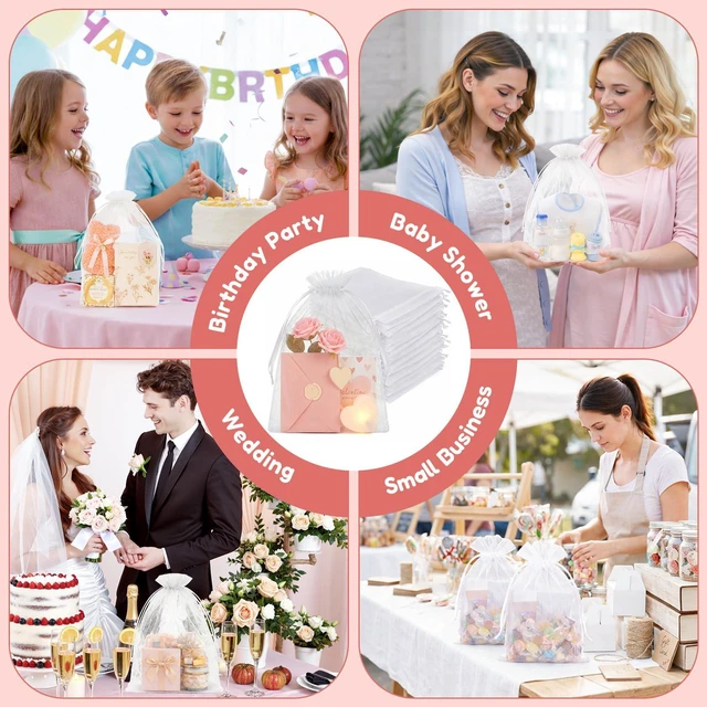 Alt view image 3 of 7 - 50PCS Organza Bags 8x12 Large White Mesh Bags Drawstring Gift Bag Pouches for Wedding Favors Goodie Sachet Jewelry, Sheer Treat Bag Bulk for Birthday Baby Bridal Shower Graduation Party