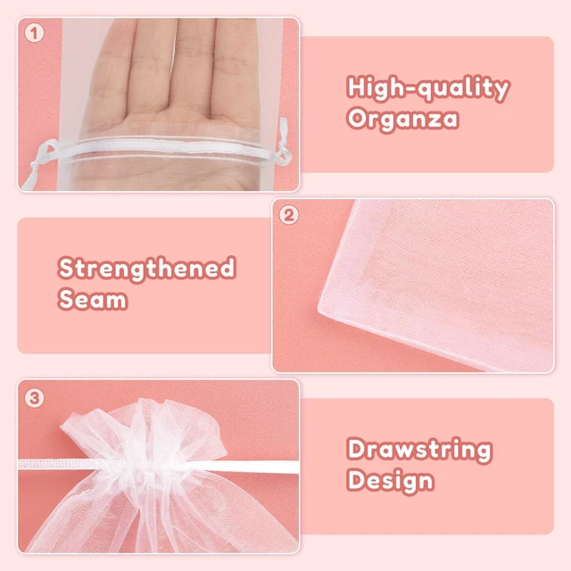Alt view image 7 of 7 - 50PCS Organza Bags 8x12 Large White Mesh Bags Drawstring Gift Bag Pouches for Wedding Favors Goodie Sachet Jewelry, Sheer Treat Bag Bulk for Birthday Baby Bridal Shower Graduation Party