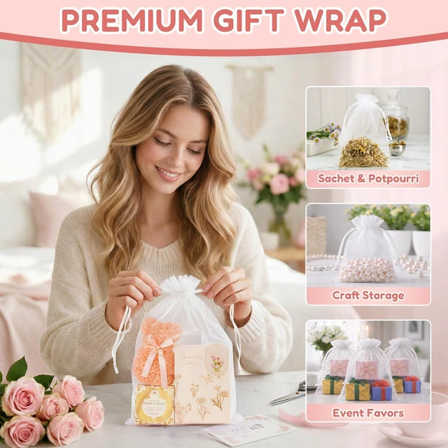 Alt view image 5 of 7 - 50PCS Organza Bags 8x12 Large White Mesh Bags Drawstring Gift Bag Pouches for Wedding Favors Goodie Sachet Jewelry, Sheer Treat Bag Bulk for Birthday Baby Bridal Shower Graduation Party