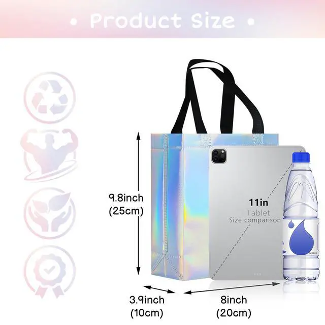 Alt view image 3 of 7 - cabzymx 9 Pcs Glossy Small Iridescent Gift Bags in Bulk, 8x3.9x9.8 In Non-woven Reusable Party Bags with Sturdy Bases for Birthday, Weddings, Easter, Holiday, Party