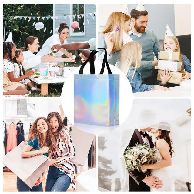 Alt view image 5 of 7 - cabzymx 9 Pcs Glossy Small Iridescent Gift Bags in Bulk, 8x3.9x9.8 In Non-woven Reusable Party Bags with Sturdy Bases for Birthday, Weddings, Easter, Holiday, Party