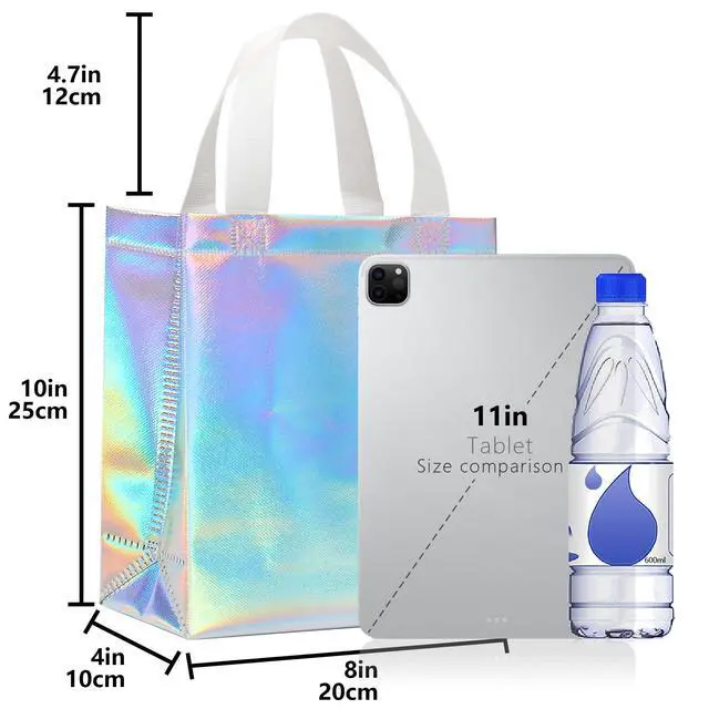 Alt view image 2 of 7 - KeerxunBag 12-piece colorful gift bag, containing hard cards and tissues | Medium 10x4x8in colorful design. Ideal for birthdays, parties, weddings & holidays. Durable, reusable & foldable.