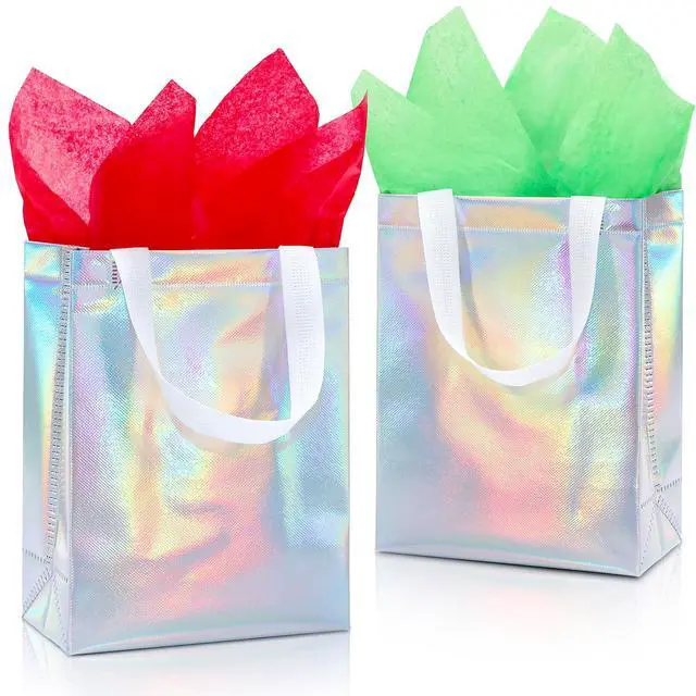 Alt view image 7 of 7 - KeerxunBag 12-piece colorful gift bag, containing hard cards and tissues | Medium 10x4x8in colorful design. Ideal for birthdays, parties, weddings & holidays. Durable, reusable & foldable.