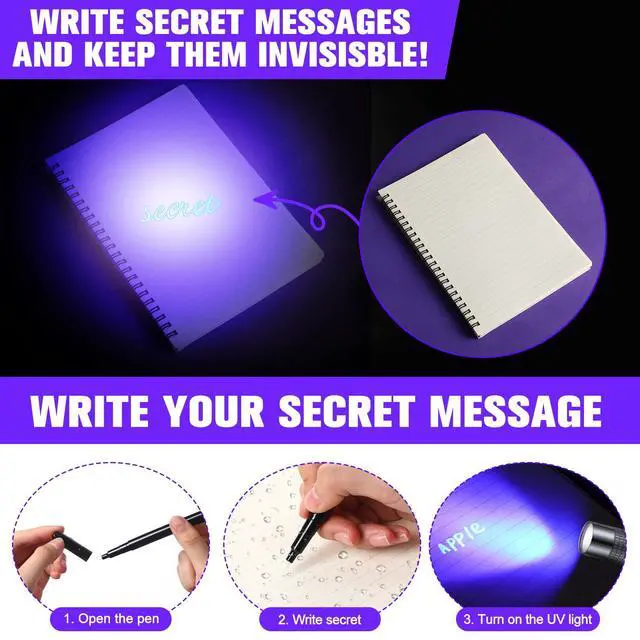 Alt view image 5 of 5 - Tegeme 8 Pcs Black Light Flashlight Invisible Ink Pen, Grey and Black | 4 Invisible Ink Pen 4 Grey Mini UV Flashlight, Disappearing Pen Spy Gadget Spy Party Favor, Christmas Halloween Holiday Gift