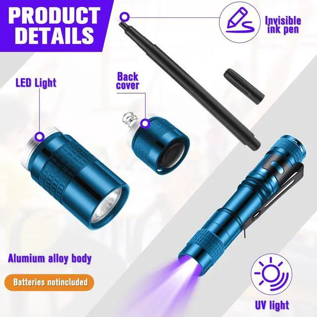 Alt view image 3 of 4 - Tegeme 8 Pcs Black Light Flashlight Invisible Ink Pen, Blue and Black | 4 Invisible Ink Pen 4 Blue Mini UV Flashlight, Disappearing Pen Spy Gadget Spy Party Favor, Christmas Halloween Holiday Gift