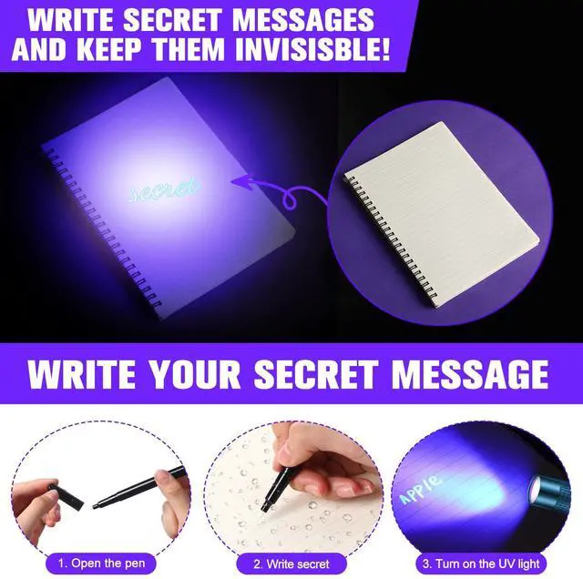 Alt view image 4 of 4 - Tegeme 8 Pcs Black Light Flashlight Invisible Ink Pen, Blue and Black | 4 Invisible Ink Pen 4 Blue Mini UV Flashlight, Disappearing Pen Spy Gadget Spy Party Favor, Christmas Halloween Holiday Gift