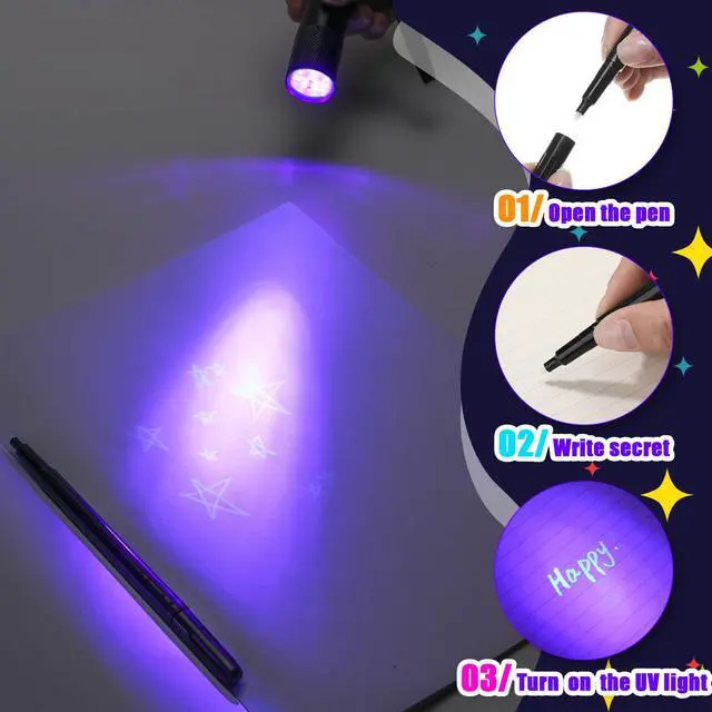Alt view image 5 of 7 - Tegeme 10 Pcs Invisible Ink Pens Blacklight Flashlight, Black | Blacklight Pen Set Invisible Ink Pen Blacklight Flashlight, UV Invisible Ink Marker Black Light Markers