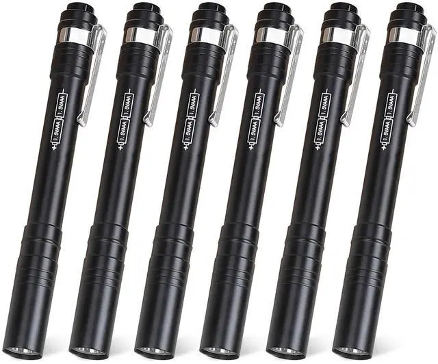 Main image of FASTPRO 6-Pack Pen Light, Aluminum LED Penlights, Black | AAA Batteries Pre-Installed, Pocket Pen Flashlight with Clip, For Inspections, Repairs, Camping and Emergencies
