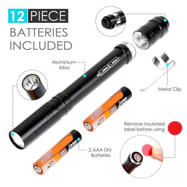 Alt view image 3 of 7 - FASTPRO 6-Pack Pen Light, Aluminum LED Penlights, Black | AAA Batteries Pre-Installed, Pocket Pen Flashlight with Clip, For Inspections, Repairs, Camping and Emergencies