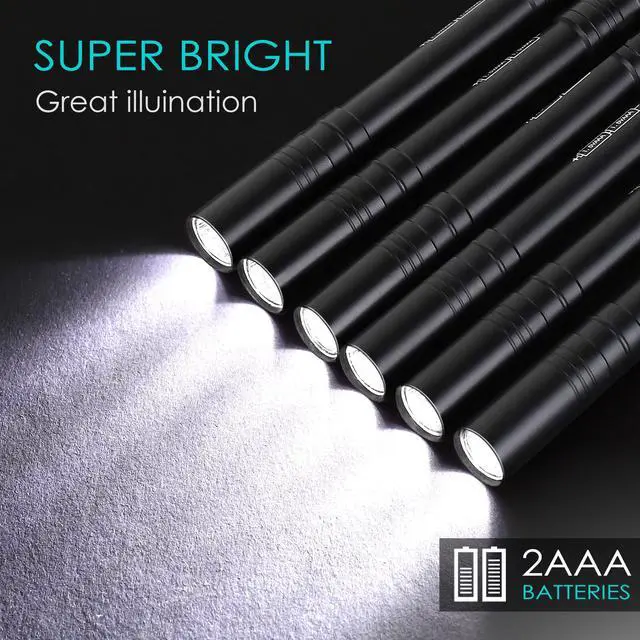Alt view image 5 of 7 - FASTPRO 6-Pack Pen Light, Aluminum LED Penlights, Black | AAA Batteries Pre-Installed, Pocket Pen Flashlight with Clip, For Inspections, Repairs, Camping and Emergencies