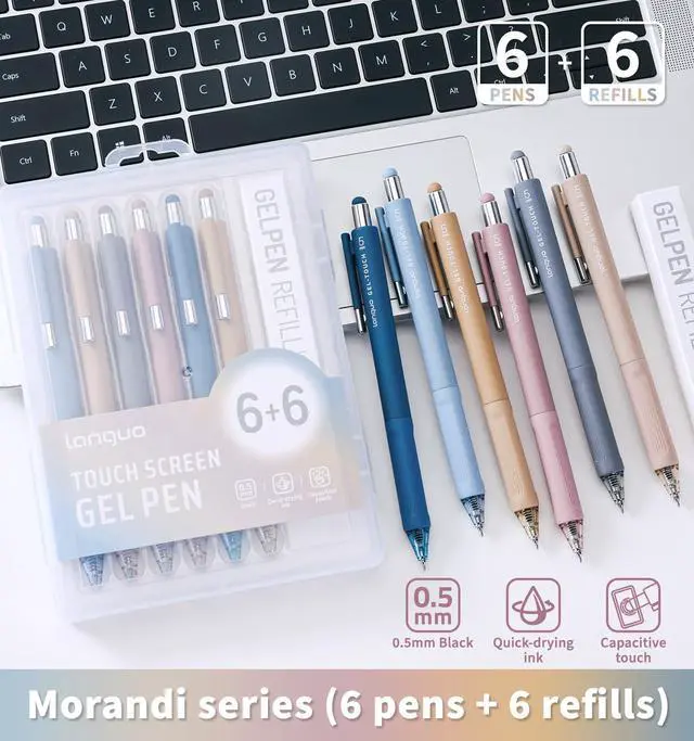 Alt view image 2 of 7 - Gel Pens, 0.5mm Quick Dry Black Ink Pens Fine Point Smooth Writing Pens | 3-in-1 Stylus Retractable Gel Pen with Stylus tip, Cute Office School Supplies Gifts for Women Men (6 gel pens + 6 refills)