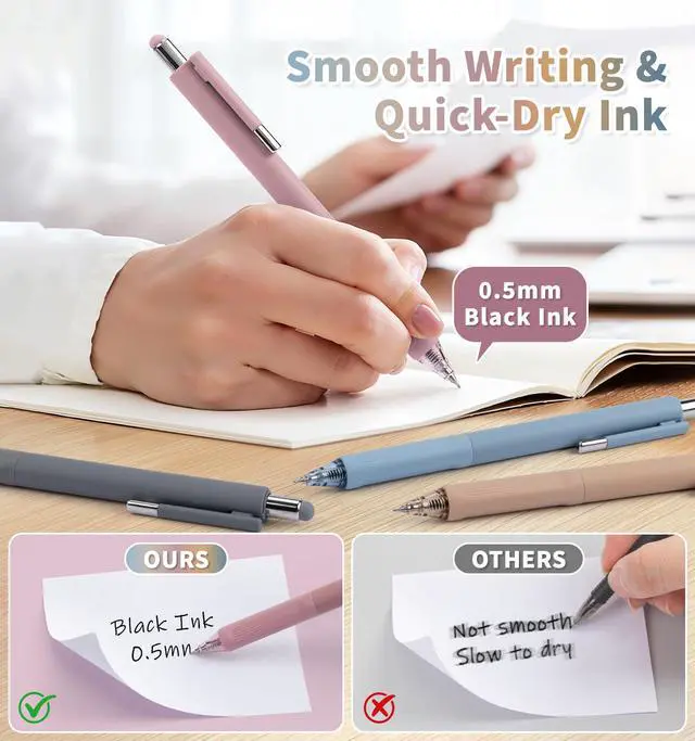 Alt view image 4 of 7 - Gel Pens, 0.5mm Quick Dry Black Ink Pens Fine Point Smooth Writing Pens | 3-in-1 Stylus Retractable Gel Pen with Stylus tip, Cute Office School Supplies Gifts for Women Men (6 gel pens + 6 refills)