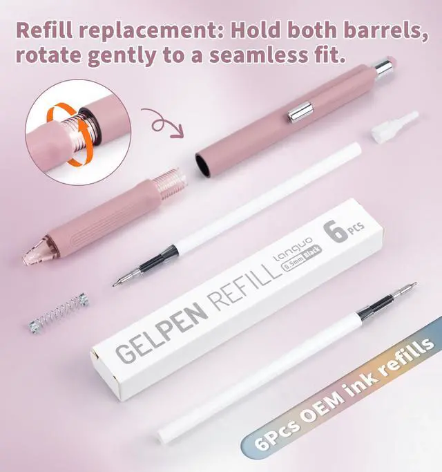 Alt view image 5 of 7 - Gel Pens, 0.5mm Quick Dry Black Ink Pens Fine Point Smooth Writing Pens | 3-in-1 Stylus Retractable Gel Pen with Stylus tip, Cute Office School Supplies Gifts for Women Men (6 gel pens + 6 refills)