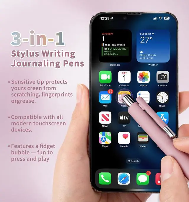 Alt view image 6 of 7 - Gel Pens, 0.5mm Quick Dry Black Ink Pens Fine Point Smooth Writing Pens | 3-in-1 Stylus Retractable Gel Pen with Stylus tip, Cute Office School Supplies Gifts for Women Men (6 gel pens + 6 refills)