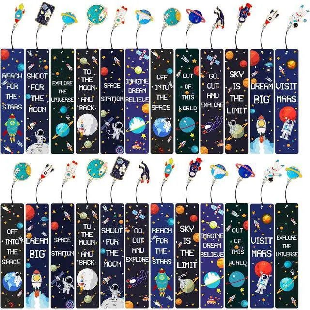 Main image of Zonon 24 Pack Space Bookmarks for Kids with Metal Charms, Astronaut | Space Party Favors, Boys Girls Birthday Gifts, Classroom Rewards, Rocket Planet Galaxy Astronaut Theme, Back to School