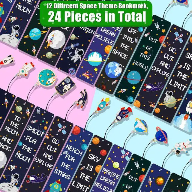 Alt view image 3 of 7 - Zonon 24 Pack Space Bookmarks for Kids with Metal Charms, Astronaut | Space Party Favors, Boys Girls Birthday Gifts, Classroom Rewards, Rocket Planet Galaxy Astronaut Theme, Back to School