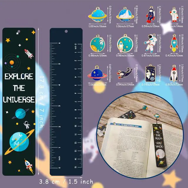 Alt view image 2 of 7 - Zonon 24 Pack Space Bookmarks for Kids with Metal Charms, Astronaut | Space Party Favors, Boys Girls Birthday Gifts, Classroom Rewards, Rocket Planet Galaxy Astronaut Theme, Back to School