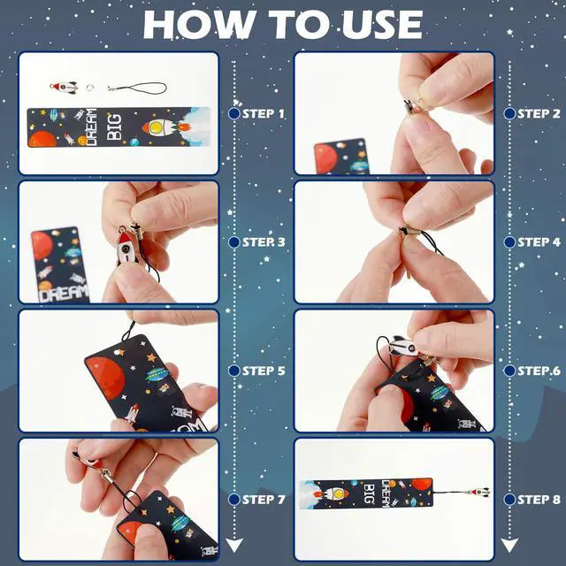 Alt view image 4 of 7 - Zonon 24 Pack Space Bookmarks for Kids with Metal Charms, Astronaut | Space Party Favors, Boys Girls Birthday Gifts, Classroom Rewards, Rocket Planet Galaxy Astronaut Theme, Back to School