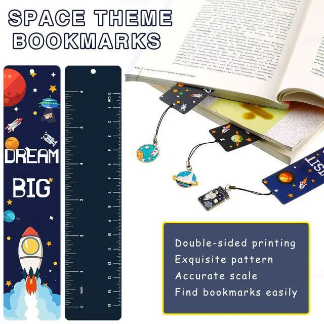 Alt view image 6 of 7 - Zonon 24 Pack Space Bookmarks for Kids with Metal Charms, Astronaut | Space Party Favors, Boys Girls Birthday Gifts, Classroom Rewards, Rocket Planet Galaxy Astronaut Theme, Back to School