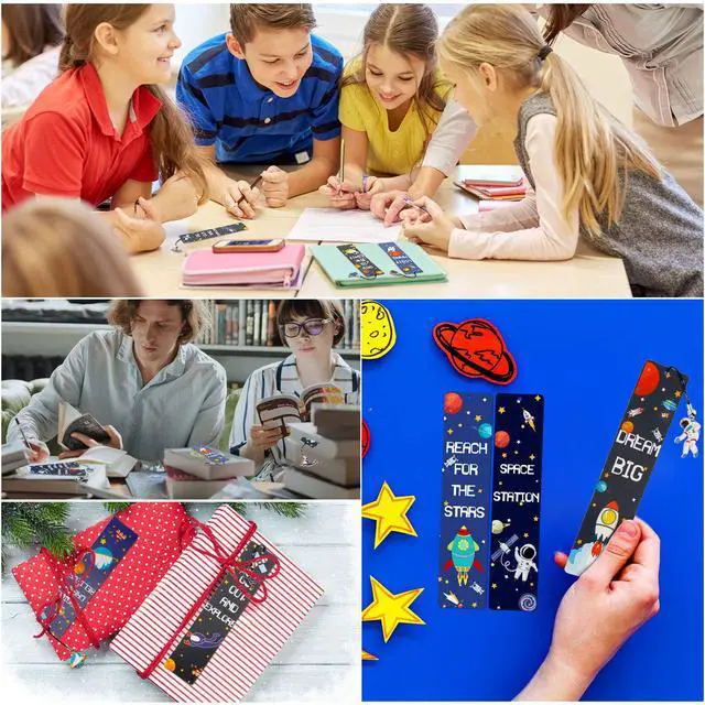 Alt view image 7 of 7 - Zonon 24 Pack Space Bookmarks for Kids with Metal Charms, Astronaut | Space Party Favors, Boys Girls Birthday Gifts, Classroom Rewards, Rocket Planet Galaxy Astronaut Theme, Back to School